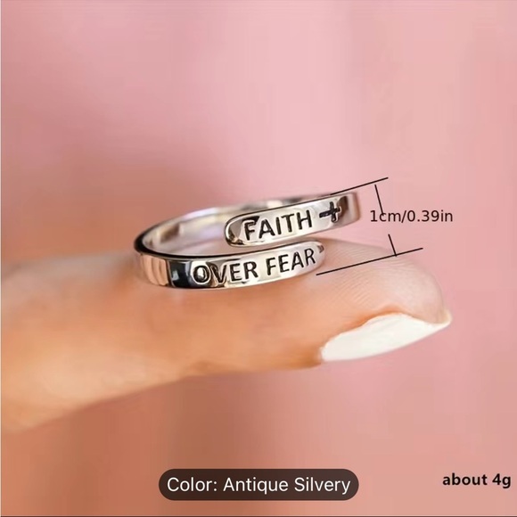 Faith Over Fear Cross Open Adjustable Minimalist Ring, Inspirational Gift NEW PC - Picture 3 of 7